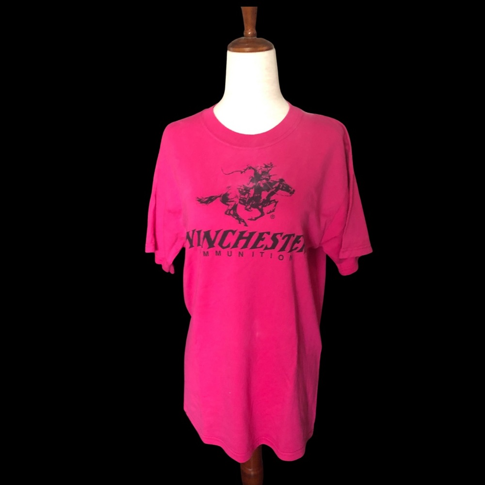 Sporty Women’s‎ Winchester Ammunition Pink Black Text Cotton Blend Size Medium